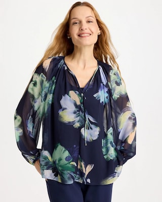 Crinkle Chiffon Tie-Front Blouse | Chico's